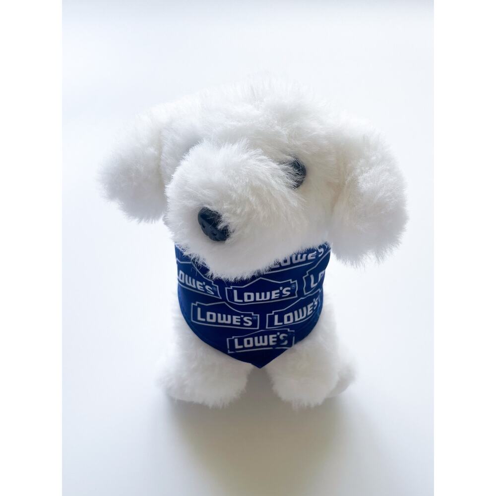 Lowe's Mini Plush White Dog with Blue Logo Bandana 6"